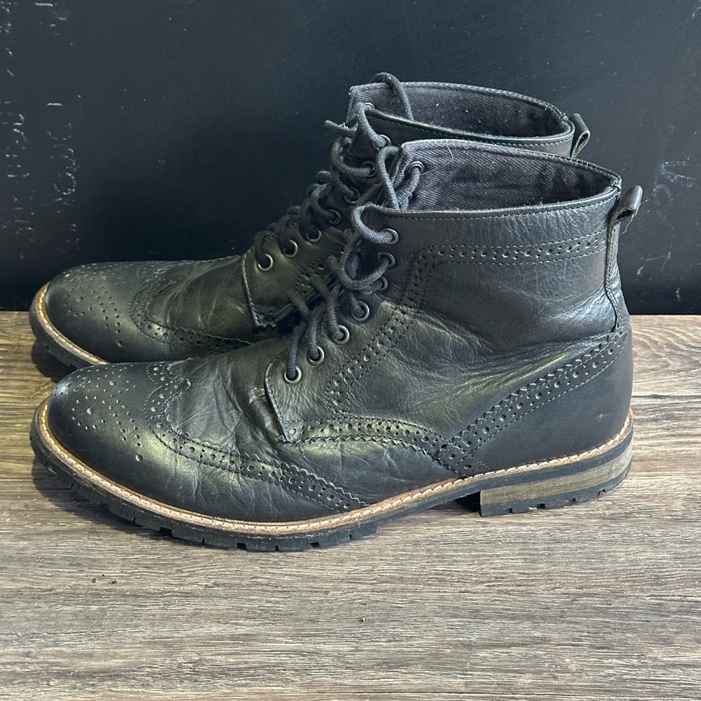 Studio Ink Cowboy Men's 10 BLACK Leather Brogue Wingtip Chukka Boots Lace-up